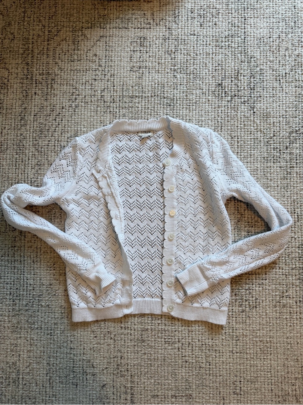 J. Crew White Openwork Knit Button Cardigan